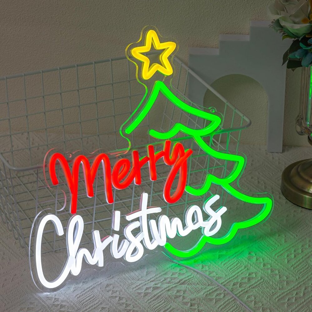New Merry Christmas Neon Sign, Colorful Christmas Tree LED Light for Wall Decor - Picture 2 of 7